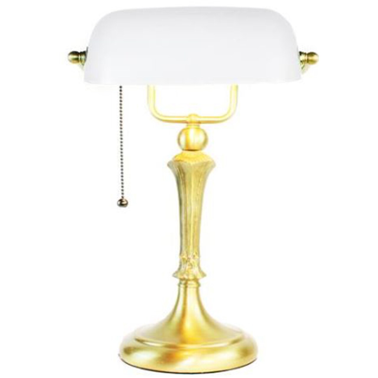 Rainbow Art Glass Blown Glass Banker Lamp, White with Bright Gold Finish Base, Nicely Weighted, 17" Tall